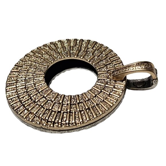 Two Tone Circular Textured Reversible Gold Silver Tone Pendant Fashion Jewelry - Picture 3 of 4